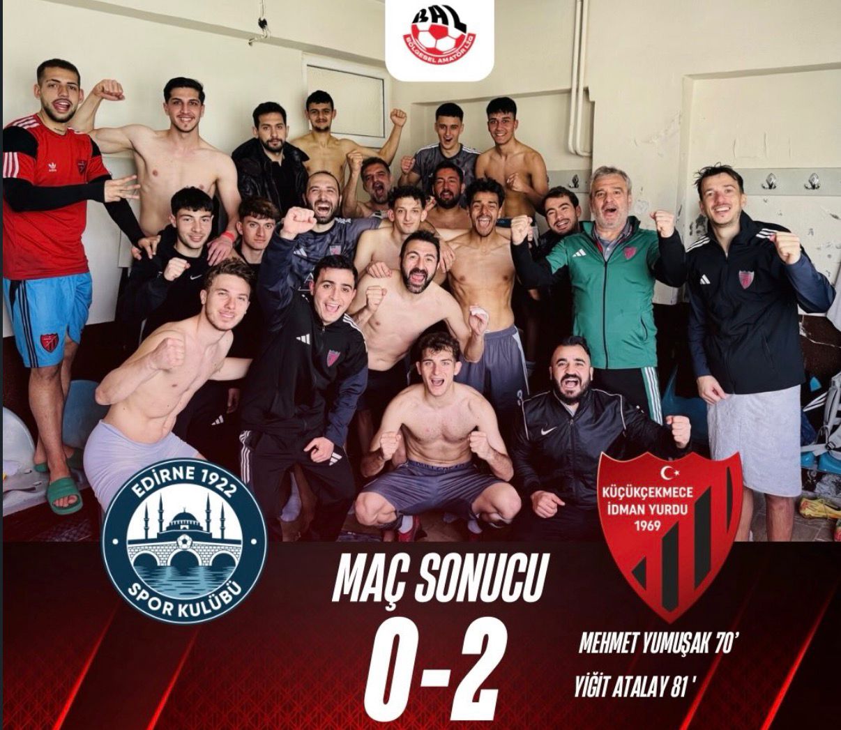 A Takımımız, 1922 Edirne deplasmanında 10 kişi kalmasına rağmen sahadan 2-0’lık galibiyetle ayrılmayı başardı. 